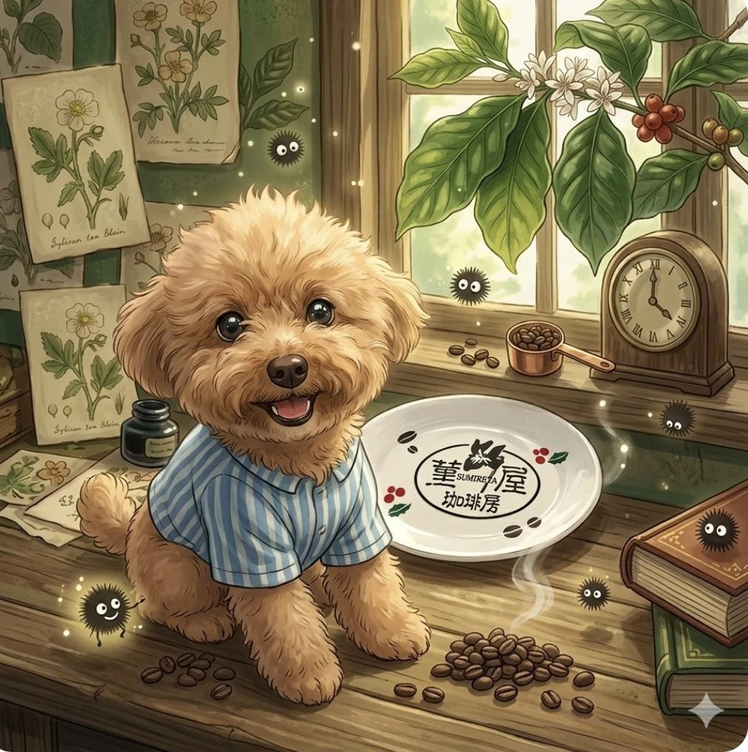 菫屋珈琲房の犬のイラスト